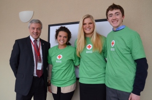 (R to L) Students Shea Brennan, Jenny Leestma, and Bella Wheeler, with regional executive Phil Hansen (far left).